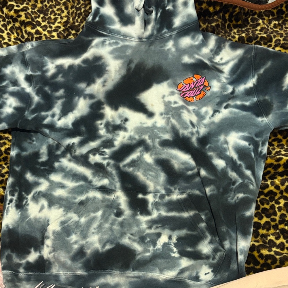 Santa Cruz Skateboards Black and White Tie-Dye Hoodie